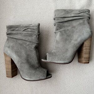 Taupe Suede Peep-toe Booties